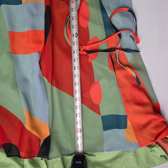 EUC ANTHROPOLOGIE Geo Wrap Maxi Dress Blue Motif Size 1X - Picture 10 of 13